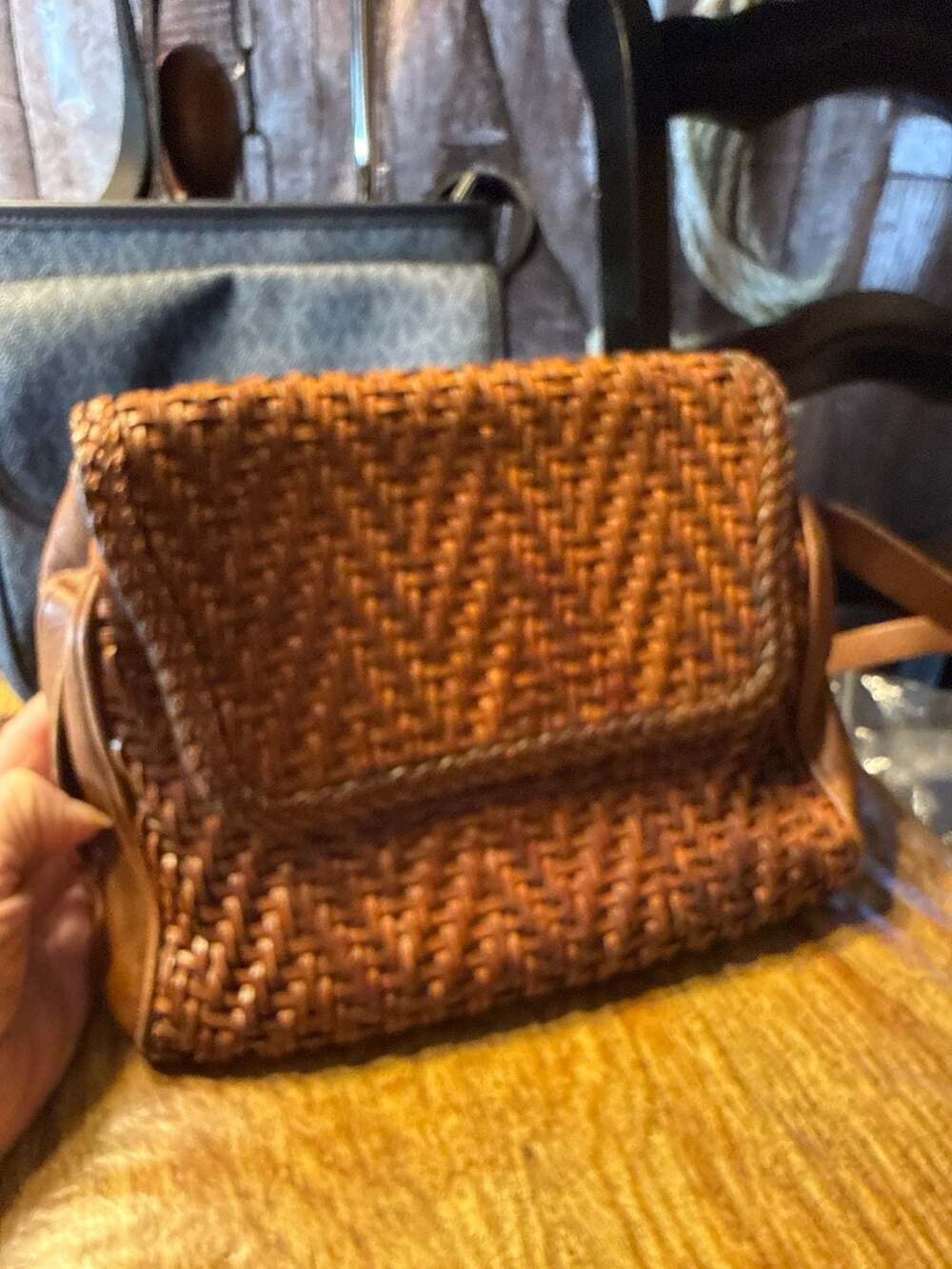 Vintage Odyssey Woven Braided Leather Crossbody Bag Tan